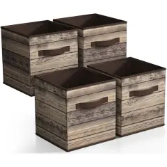 Sorbus 11" Brown Wood Pattern Foldable Storage Cubes, 4ct.