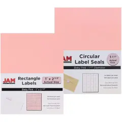 JAM Paper Circular Seal & Rectangular Mailing Address Label Combo Set Baby Pink