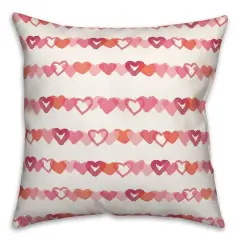 Watercolor Heart Stripes 18" x 18" Throw Pillow