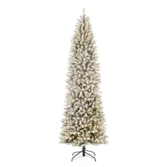 9ft. Pre-Lit Flocked Fir Artificial Christmas Tree, Warm White LED Lights