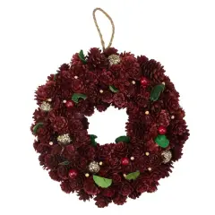 9.5" Red & Gold Pinecone Wreath