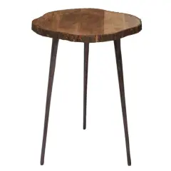 21" Brown Rustic Slab Accent Table