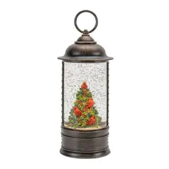 9.75" LED Snow Globe Lantern with Cardinal Holly Tree