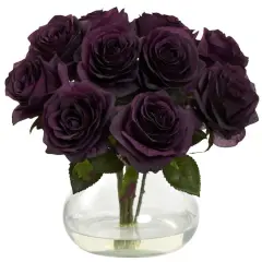 11" Purple Rose Arrangement with Clear Glass Vase