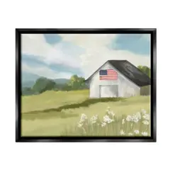 Stupell Industries American Flag on Barn Floater Framed Art Black