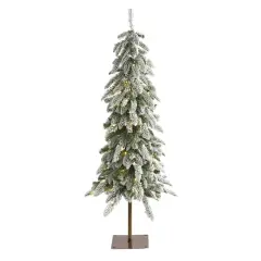 4.5ft. Pre-Lit Flocked Washington Alpine Artificial Christmas Tree, Warm White LED Lights