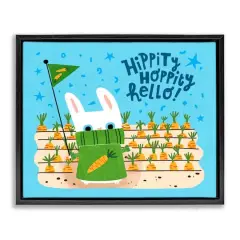 Stupell Industries Hippity Hoppity Hello Bunny Floater Framed Art Black