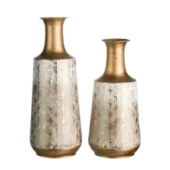 Glitzhome&reg; Gold & White Vintage Metal Vase Set