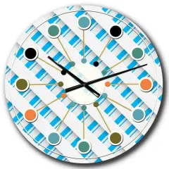 Designart 3D White & Blue Pattern VI Mid-Century Modern Wall Clock