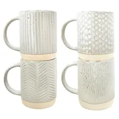 Hello Honey&reg; Cream Debossed Reactive Glaze Stoneware Mug Set