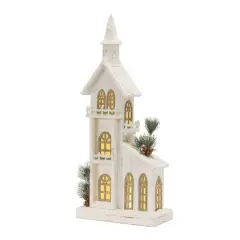 27" White-Washed Holiday Home LED Tabletop Town D&eacute;cor
