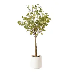 American Art Decor 4ft. Realistic Artificial Eucalyptus Tree in White Pot