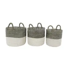 White Seagrass Contemporary Storage Basket Set