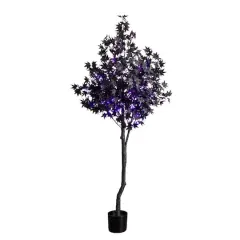 6ft. Pre-Lit Artificial Halloween Black Maple Tree with 300 Orange & Purple LED Lights