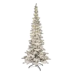 6.5 ft Pre-Lit Flocked Whistler Artificial Pine Tree, Warm White LED Lights