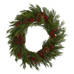 2.6ft. Cypress with Berries & Pinecones Wreath
