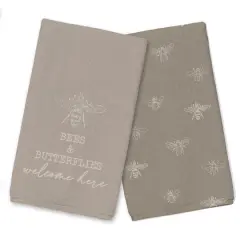 Bees & Butterflies Welcome Tea Towel Set Brown