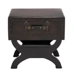 Brown Wood and FauxLeather Traditional Accent Table, 22" x 22" x 16"