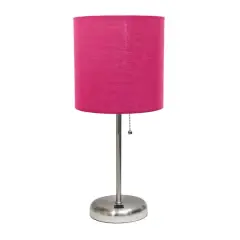 Creekwood Home 19.5" Oslo USB Port Table Lamp Brushed Steel/Pink Shade