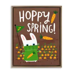Stupell Industries Happy Spring Bunny & Carrots Floater Framed Art Brown