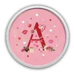 20" Valentine Things White Framed Round Monogram Print A