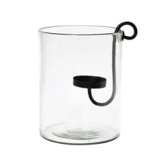 Hello Honey&reg; 9.5" Black Glass Hurricane with Metal Candle Holder