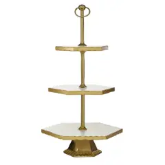 Gold Stoneware & Aluminum 3 Tier Tray Stand