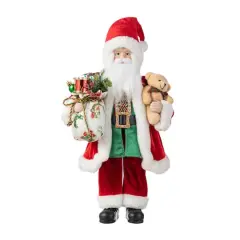 Glitzhome&reg; 18"H Faux Fur Christmas Traditional Santa Figurine with Porcelain Face