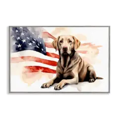 Stupell Industries Patriotic Dog with Flag Framed Giclee Art Gray