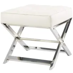 19" Leather Stool with Stainless Steel Supports White