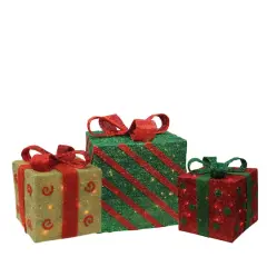 Green & Red Lighted Gift Boxes Outdoor Christmas D&eacute;cor Set