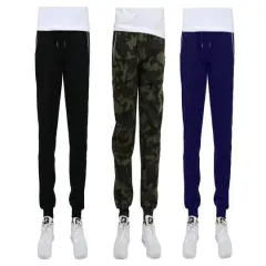 Galaxy by Harvic Men's Fleece-Lined Zip-Pocket Jogger Sweatpants 3 Pack Black/Woodland/Navy