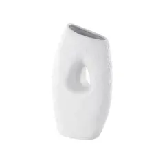 15" White Ceramic Abstract Textured Vase with Cutout Center