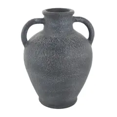 16" Black Ceramic Whitewashed Textured Amphora Vase