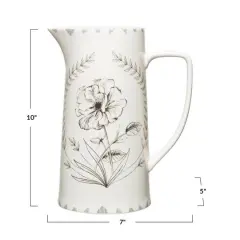 Hello Honey&reg; 10" White Floral Stoneware Pitcher