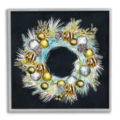 Stupell Industries Seasonal Ornaments Pine Wreath Framed Giclee Art Gray