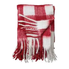 Hello Honey&reg; Red & White Plaid Woven Acrylic Throw with Fringe