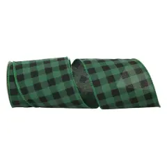 Reliant 4" x 10yd. Green & Black Buffalo Check Wired Ribbon