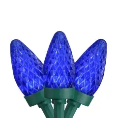 50ct. Faceted Blue LED C7 Christmas String Lights with Green Wire