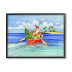 Stupell Industries Santa's Delivery Tropical Christmas Boat Framed Giclee Art Black