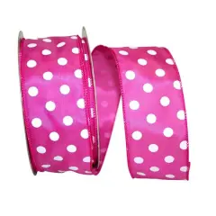 JAM Paper 2.5" x 50yd. Satin Large Dots Wired Ribbon Fuchsia