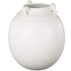 11" White Ceramic Minimalistic Vase with Scroll Handles