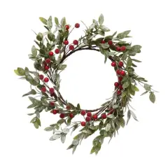 Hello Honey&reg; 12" Faux Leaves & Red Berry Wreath with Frost Finish