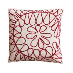 Hello Honey&reg; 26" Cream & Red Embroidery Cotton Slub Pillow