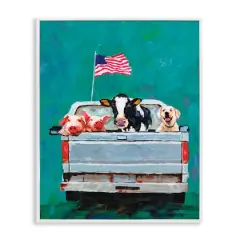 Stupell Industries Farm Animals Pickup Truck Waving American Flag Framed Giclee Art White
