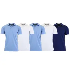 Galaxy by Harvic Moisture Wicking Short Sleeve Men's Polo Shirt 5 Pack Light Blue/White/Light Blue/White/Navy