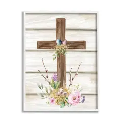 Stupell Industries Spiritual Easter Cross Spring Blossoms Framed Giclee Art White