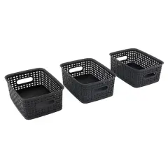 Advantus&reg; Small Black Plastic Weave Bin, 3ct.