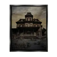 Stupell Industries Haunted House Landscape Framed Floater Canvas Wall Art Black