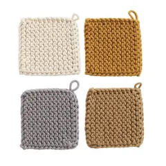 Hello Honey&reg; Neutral Square Cotton Crocheted Potholder Set